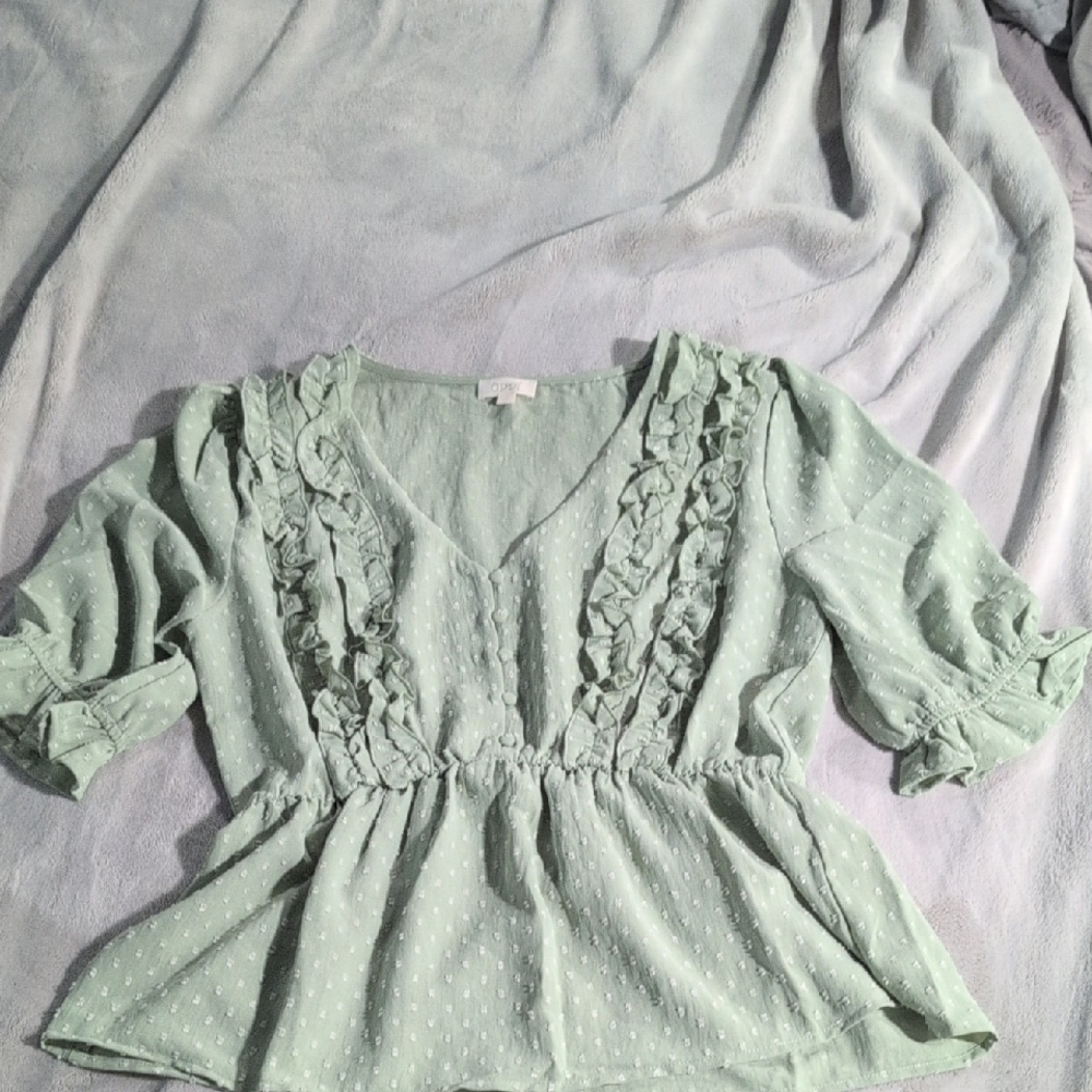 ODDY Green Ruffled Peplum Blouse